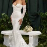 結婚式 House of CB イザベル ホワイトレース長袖ブライダルドレス 0N8J1139