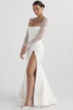 結婚式 House of CB エリーゼ ホワイトサテンのブライダルドレス 0N8J1143 - Image 18