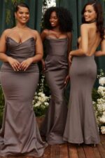 結婚式 House of CB バイオレット シャドウ サテン フィッシュテール ドレス 0N8J1152 - Image 2