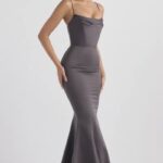 結婚式 House of CB バイオレット シャドウ サテン フィッシュテール ドレス 0N8J1152