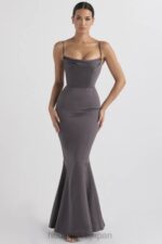 結婚式 House of CB バイオレット シャドウ サテン フィッシュテール ドレス 0N8J1152 - Image 5
