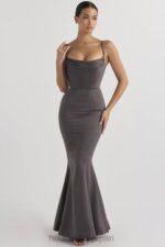 結婚式 House of CB バイオレット シャドウ サテン フィッシュテール ドレス 0N8J1152 - Image 6