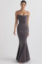 結婚式 House of CB バイオレット シャドウ サテン フィッシュテール ドレス 0N8J1152 - Image 7
