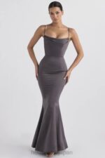 結婚式 House of CB バイオレット シャドウ サテン フィッシュテール ドレス 0N8J1152 - Image 8