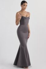 結婚式 House of CB バイオレット シャドウ サテン フィッシュテール ドレス 0N8J1152 - Image 9