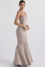 結婚式 House of CB バイオレットマッシュルーム サテン フィッシュテールドレス 0N8J1149 - Image 4