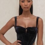 衣類 House of CB aayla ブラックベルベットカップコルセットトップ 0N8J99