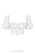 衣類 House of CB arianna アイボリー フローラル パフスリーブ クロップド トップ 0N8J742 - Image 3