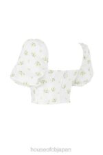 衣類 House of CB arianna アイボリー フローラル パフスリーブ クロップド トップ 0N8J742 - Image 4