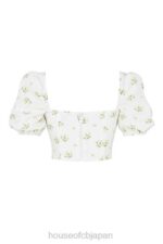 衣類 House of CB arianna アイボリー フローラル パフスリーブ クロップド トップ 0N8J742 - Image 5