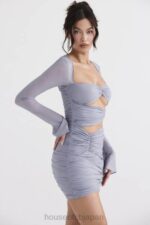 衣類 House of CB Camille Dove グレー リアル シルク ミニ ドレス 0N8J321 - Image 8