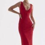 衣類 House of CB cece レッドローズプランジマキシドレス 0N8J303