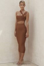 衣類 House of CB アイナ タン カットアウト バンデージ ミディドレス 0N8J598 - Image 9