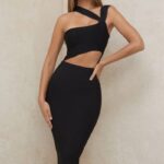 衣類 House of CB アイナ ブラック カットアウト バンデージ ミディドレス 0N8J593