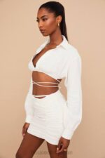 衣類 House of CB アイリス オフホワイト ラップアラウンド クロップド シャツ 0N8J741 - Image 12