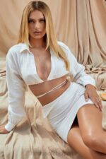 衣類 House of CB アイリス オフホワイト ラップアラウンド クロップド シャツ 0N8J741 - Image 3