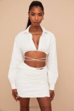 衣類 House of CB アイリス オフホワイト ラップアラウンド クロップド シャツ 0N8J741 - Image 8