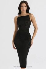 衣類 House of CB アミラ ブラック メッシュ クリスタル装飾付き ミディドレス 0N8J367 - Image 2