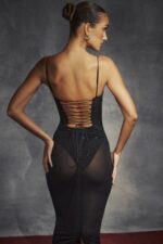 衣類 House of CB アミラ ブラック メッシュ クリスタル装飾付き ミディドレス 0N8J367 - Image 8