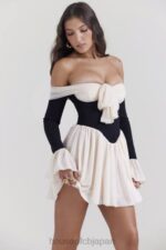 衣類 House of CB アラナ ブラック & クリーム オフショルダー ドレス 0N8J124 - Image 9