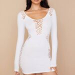 衣類 House of CB アラナ ホワイト ストレッチ ニット ミニドレス 0N8J574