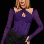 衣類 House of CB アンガラド グレープ ホルターネック コルセット ボディスーツ 0N8J74