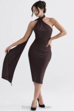 衣類 House of CB アンジェリーナ チョコレートラップネックミディドレス 0N8J326 - Image 9