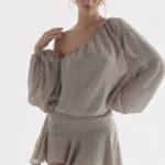 衣類 House of CB ウィルヘルミナ アッシュ グリーン オフショルダー ドレス 0N8J289