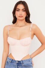 衣類 House of CB ウィローベビーピンクシフォンギャザーバストクロップドコルセット 0N8J81 - Image 5