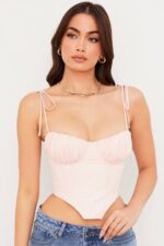 衣類 House of CB ウィローベビーピンクシフォンギャザーバストクロップドコルセット 0N8J81 - Image 6