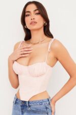 衣類 House of CB ウィローベビーピンクシフォンギャザーバストクロップドコルセット 0N8J81 - Image 7