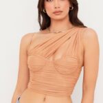 衣類 House of CB エリアナ ベージュ ギャザー メッシュ コルセット 0N8J78
