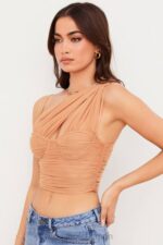 衣類 House of CB エリアナ ベージュ ギャザー メッシュ コルセット 0N8J78 - Image 4