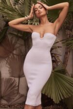 衣類 House of CB オリアナ ホワイト リブニット ストラップレス ミディドレス 0N8J444 - Image 2