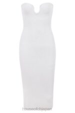 衣類 House of CB オリアナ ホワイト リブニット ストラップレス ミディドレス 0N8J444 - Image 10