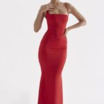 衣類 House of CB オリヴェットレッドローズサテンコルセットマキシドレス 0N8J291