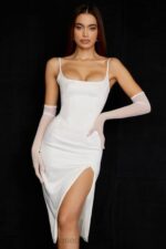 衣類 House of CB カシミラ アイボリー サテン コルセット ミディドレス 0N8J522