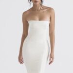 衣類 House of CB カミラ アイボリー ビーガン レザー ストラップレス ドレス 0N8J381