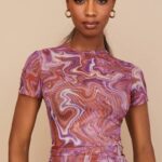 衣類 House of CB クローディ パープル スワール アシンメトリー T シャツ 0N8J750