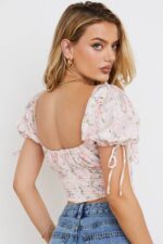 衣類 House of CB グレイシーピンクの花柄パフスリーブコルセットトップ 0N8J743 - Image 6