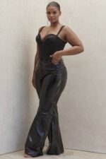 衣類 House of CB サフィー ブラック ビーガン レザー ハイウエスト パンツ 0N8J1012 - Image 3
