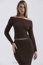 衣類 House of CB サフランチョコレートソフトブークレニットトップ 0N8J656 - Image 2