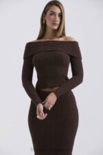 衣類 House of CB サフランチョコレートソフトブークレニットトップ 0N8J656 - Image 6