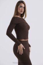 衣類 House of CB サフランチョコレートソフトブークレニットトップ 0N8J656 - Image 7