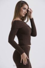 衣類 House of CB サフランチョコレートソフトブークレニットトップ 0N8J656 - Image 8