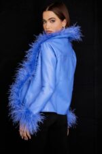 衣類 House of CB サロメ コーンフラワー ビーガン レザー トリム ジャケット 0N8J1045 - Image 7