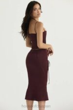 衣類 House of CB シドニー ワインサテン レースアップ ミディスカート 0N8J376 - Image 11