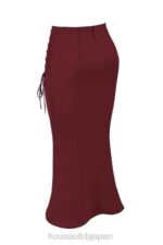 衣類 House of CB シドニー ワインサテン レースアップ ミディスカート 0N8J376 - Image 5