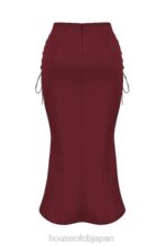 衣類 House of CB シドニー ワインサテン レースアップ ミディスカート 0N8J376 - Image 6