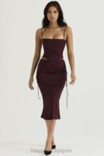 衣類 House of CB シドニー ワインサテン レースアップ ミディスカート 0N8J376 - Image 7